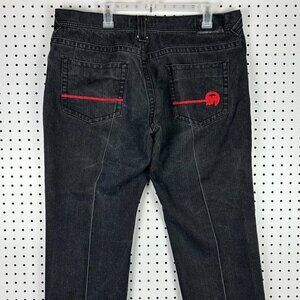 Mecca‎ Black Goth Wide Leg Denim Jeans 40x30 Streetwear Skate Baggy Stitched Y2K